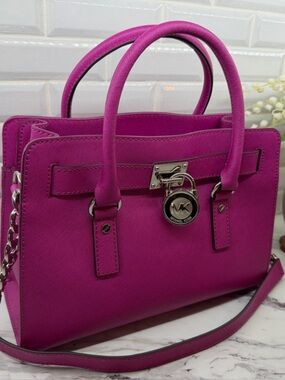 Michael Kors Fuchsia Saffiano Satchel with Silver Hardware